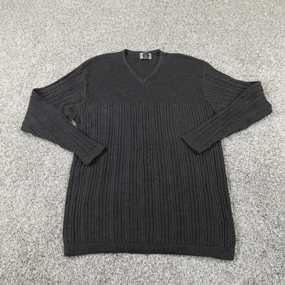 Montecatini Sweater Mens M Gray Pullover Knit V Neck Rib Knit Italy Italian Wool